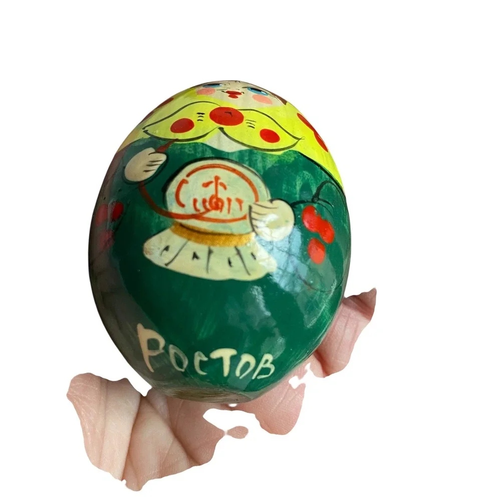 Vintage Russian‎ Matryoshka Hand Painted Wood Egg Ornaments 5 Moscow Rostov
